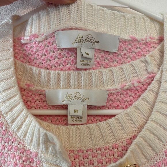 Pink and Cream Women's Sweater Set - Picture 2 of 7
